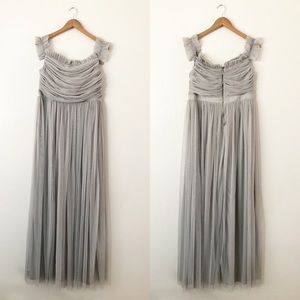 Anaya With Love tulle ruffle shoulder bardot dress